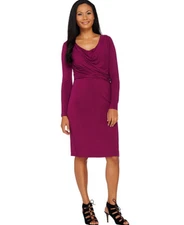 H by Halston Solid Cowl Neck Long Sleeve Dress, Orchid, Reg 8
