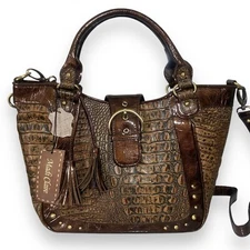 Madi Claire MC Handbag Shoulder Bag Mocha Brown Crocodile Embossed Leather