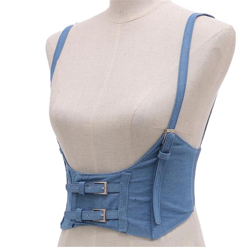 Chaleco de mezclilla corsé vintage para mujer arnés steampunk cinturón ancho Cummerbun, - Imagen 3 de 14