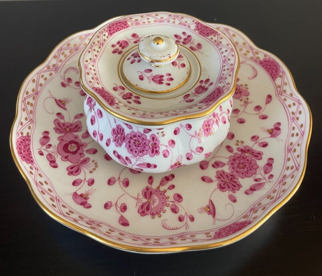 Meissen Porcelain Indian Pattern Pink Inkwell on a Saucer | eBay
