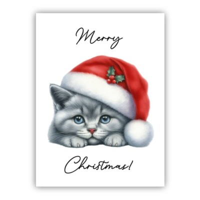 Britisch Kurzhaar Katze Weihnachtskarte. Personalisierte Weihnachtskarte Katzenliebhaber.