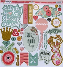 My Mind's Eye "Just Sayin"   12 x 12 Chipboard Elements with glitter ( Save 50%)