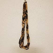 Vintage Multi Strand Natural Wooden Beads Necklace Boho Statement 29"