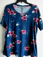 75% OFF 4$ LAST 6! Small or Medium Ocean Blue & Rose Floral Soft Comfy SS Tops