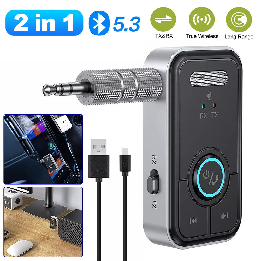 Wireless Bluetooth 5.3 Audio Adapter 2-in-1 Transmitter Receiver for Car 3.5mm Aux