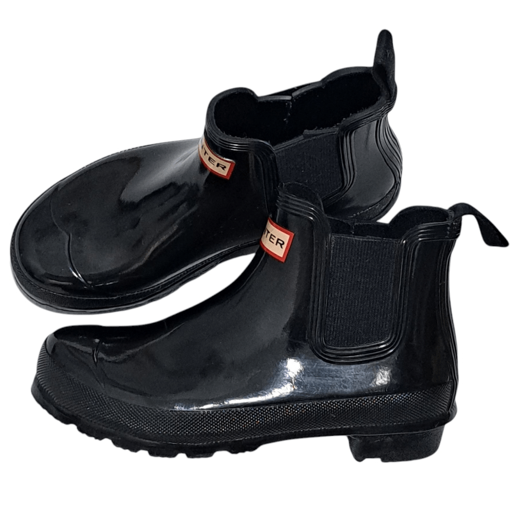 Hunter Chelsea Waterproof Ankle Rain Boots Size 6 Black Rubber Regular Fit