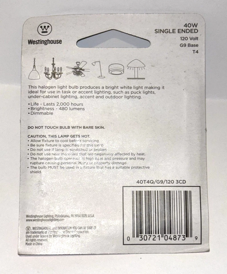 Westinghouse 0487300 40 Watt T4 Single-Ended Clear Light Bulb G9 Base - Image 3 of 4