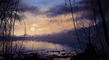 Landscape art sky birds nature clouds sun lake Custom Gaming Mat Desk