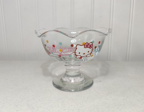 Hello Kitty Sanrio Glass Pedestal Footed Candy Dessert Trinket Dish Bowl 2002