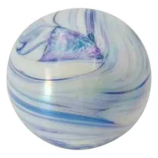 St. Clair Glass Paperweight Iridescent Swirl Pattern 3.5" Blue and White