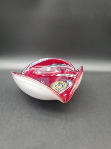 Vintage Encased Red Murrine Italian Blown Art Glass Bowl Dish - Picture 11 of 15