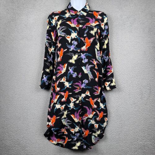 Maeve Shirt Dress Womens 2P Black Martina Birds Viscose Colorful Anthropologie