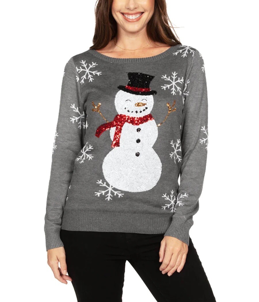 Tipsy Elves Sequined Snowman Snow Day Ugly Christmas Sweater