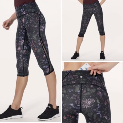 Lululemon High Rise Train Times Crop Frozen Flourish Multi/Black 4 Inseam 17.5 