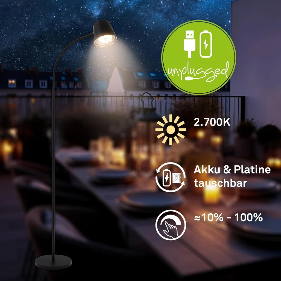 - Lampada Da Terra LED Cordless Con Touch, Dimmerabile, Piantana, Lampada Da Pav - Immagine 2 di 4