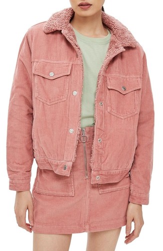 Topshop Borg Lined Corduroy Jacket In 