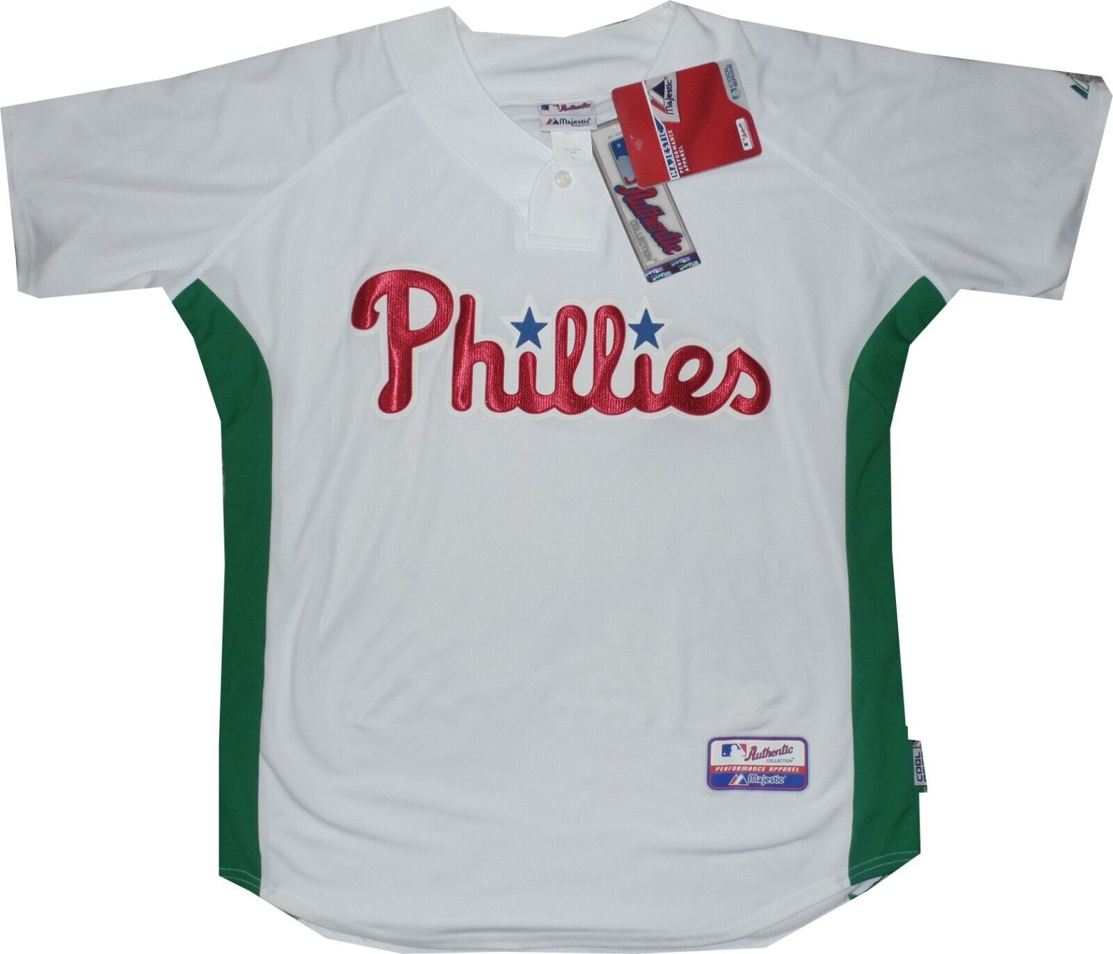 Philadelphia Phillies St Patricks Day White BP Cool Base A6800 Jersey New  tags