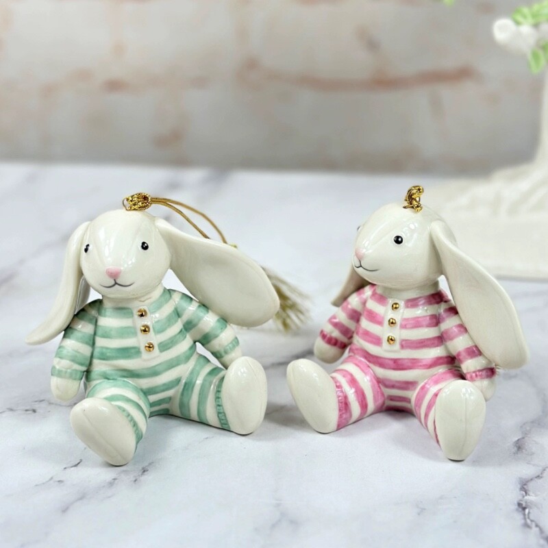 1PC LENOX Rabbit Sculpture Hanging Pendant Ornament Pink/Green Decoration