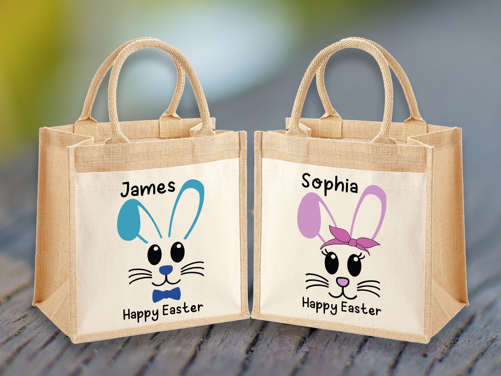 Bolso Midi Personalizado de Yute Alegría de Pascua Conejito Diversión para Co...
