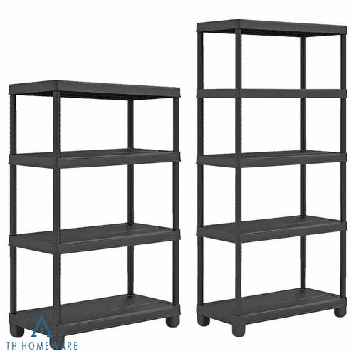 4 & 5 Tier Heavy Duty Plastic Shelving Rack Black Shelf Home Storage