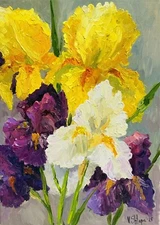 Original Oil Painting Irises Flowers Spring Impressionist Still Life Art Signed