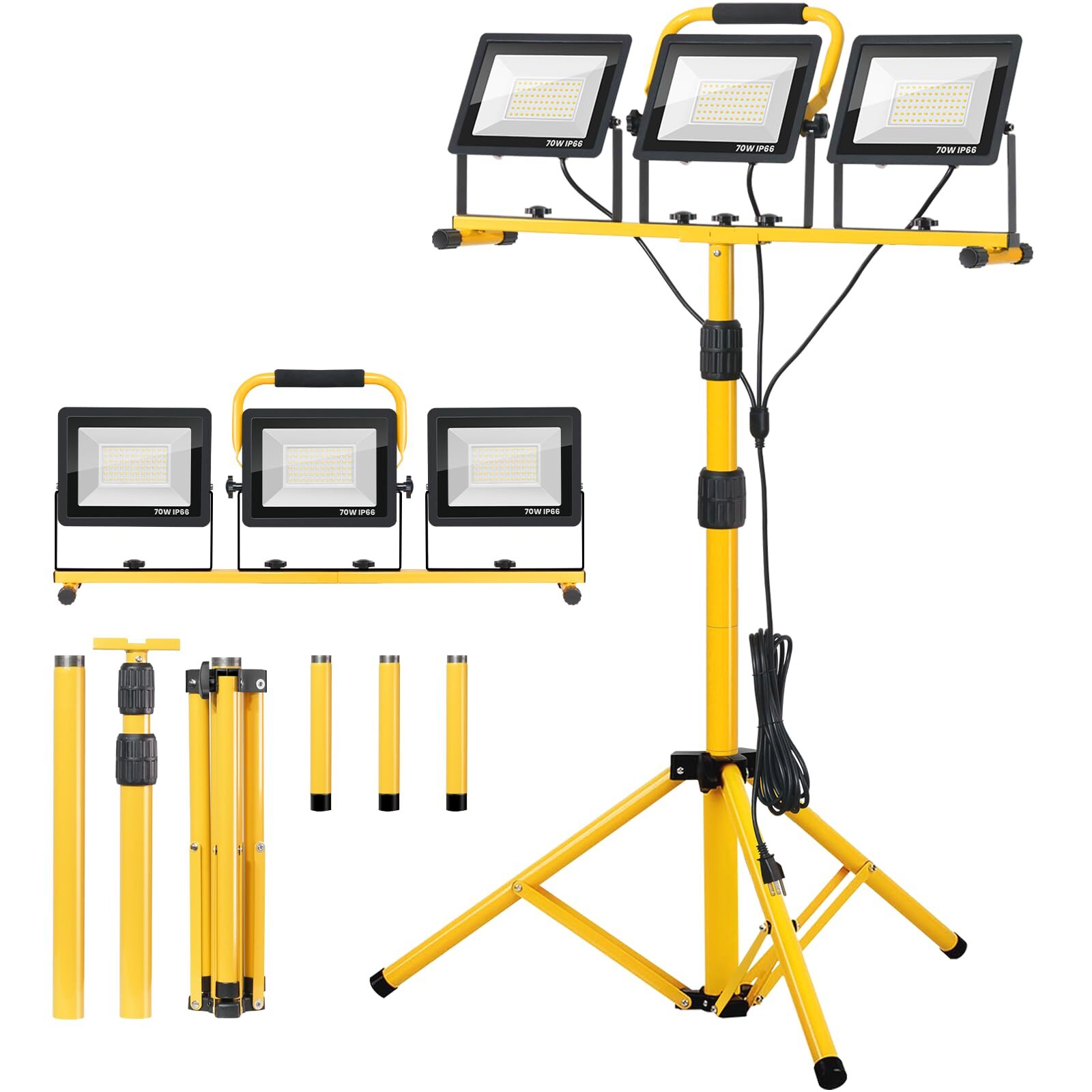 Zetunlo 21000Lumen LED Work Lights with Stand - 3 Head Portable Work Light wi...