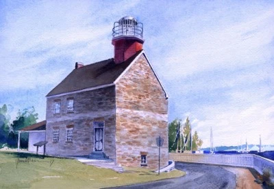 BELLA TERRA Selkirk Lighthouse Back Salmon River Lake Ontario New York. James Mann Notecards