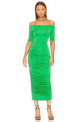 green emerald velvet dress L'agence Akiya Satin Tank Top Dress in Malachite Green