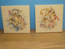 2 x Vintage H & R Johnson Stoke Staffs Cherub Theme 11cm Tiles