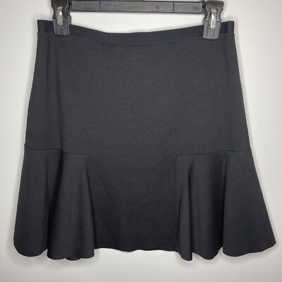 Tahari Solid Black Short Ruffled Mini Fit Flare Skater Skirt