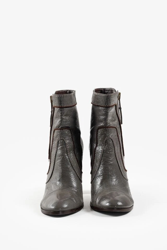 Stella McCartney Grey Patent Leather Ankle Boots, Size US 10 — 第 2/4 张图片