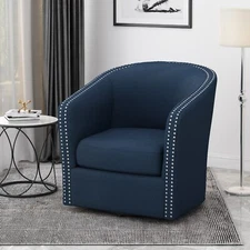 Contemporary Fabric Swivel Club Chair with Nailhead Trim