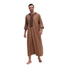 Dubai Men Abaya Long Robes Kaftan Jubba Thoub Dishdasha Islamic Embroidery Arab
