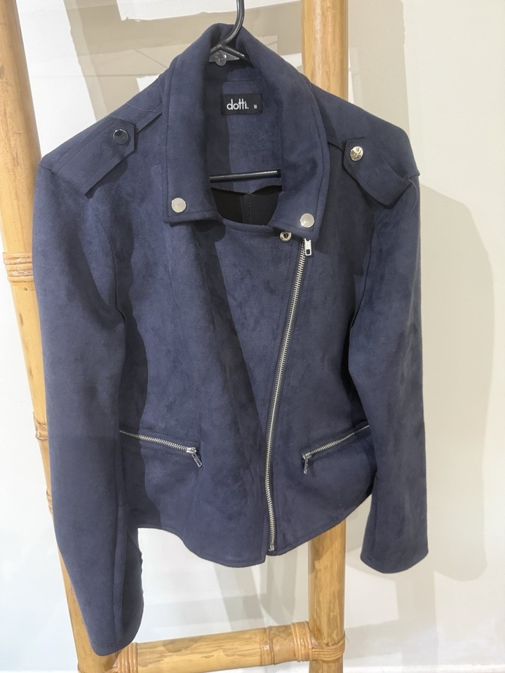 Dotti Size 16 Military Jacket Navy Blue Suede Look Zip Buttons Women’s Coat