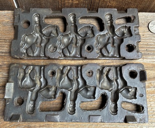 Antique Toy Candy Mold - Cast Iron 3 RIDER ON HORSE ~ Separate Unhinged Halves