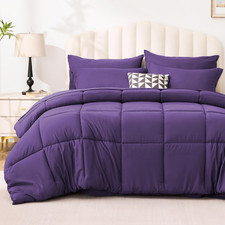 California King Comforter Set Dark Purple, 7 Pieces California King Bed in a Bag