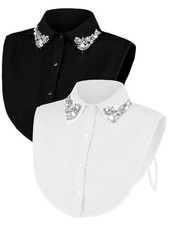 2 Pcs Fake Collar Detachable Rhinestone Dickey Collar Half Shirts for Women F...