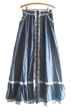 Vintage Prairie Style Maxi Skirt Blue Floral Boho Festival Size S 27 28 29 Waist
