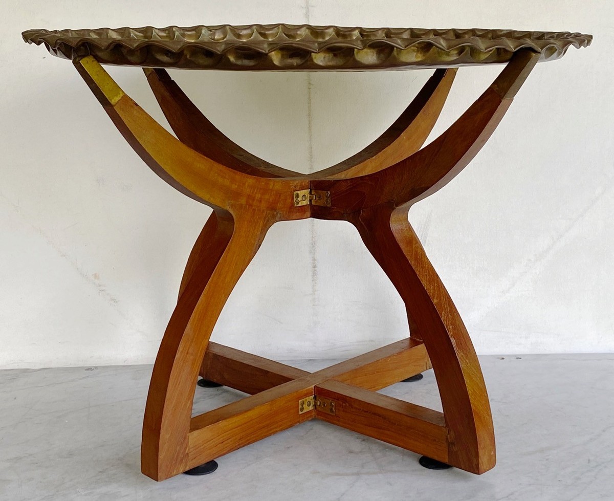 Vintage Persian Hand Hammered Moroccan Brass Coffee Table