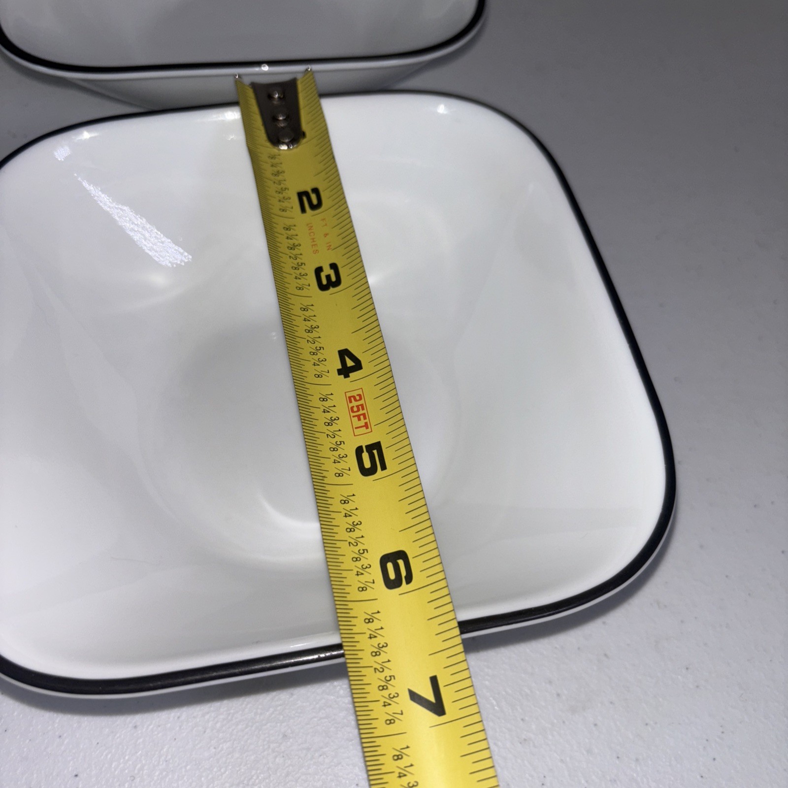 Corelle Simple Lines Square Cereal Soup Bowls with Gray/ Black Rim USA Set 4