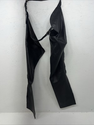NOS Black Leather Show Chaps Adjustable Waist 45  Small N-37