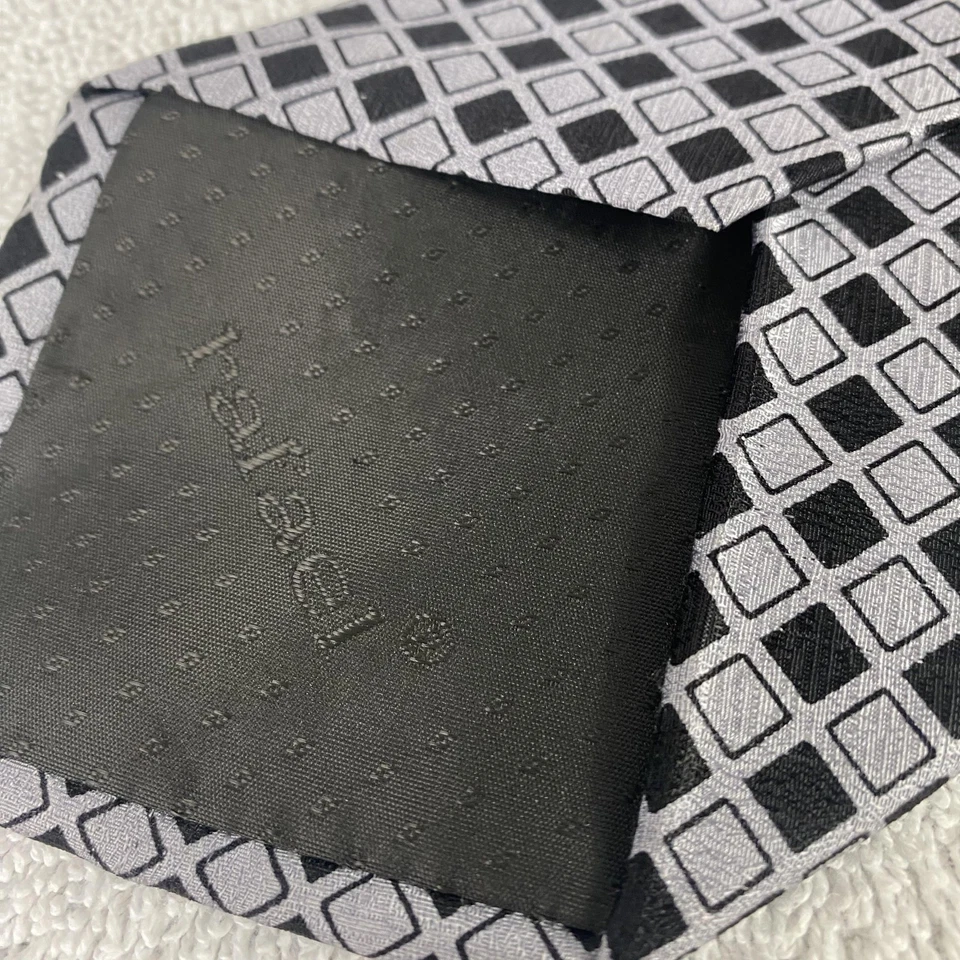 Rafael Tie Mens Classic Silk Necktie Black Gray Square Geometric Pattern Formal - Image 4 of 4