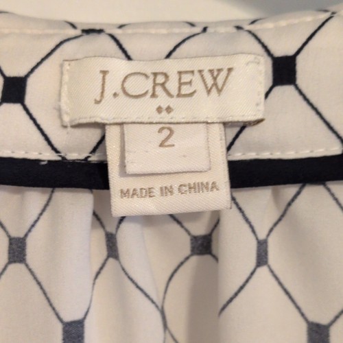 J.CREW Women's Geometric Button-Front Collared Long Sleeve Blouse White 2 - Picture 2 of 7