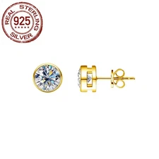 Sterling Silver Filled Gold Plated CZ Stud Earrings Women Cubic Zirconia Jewelry