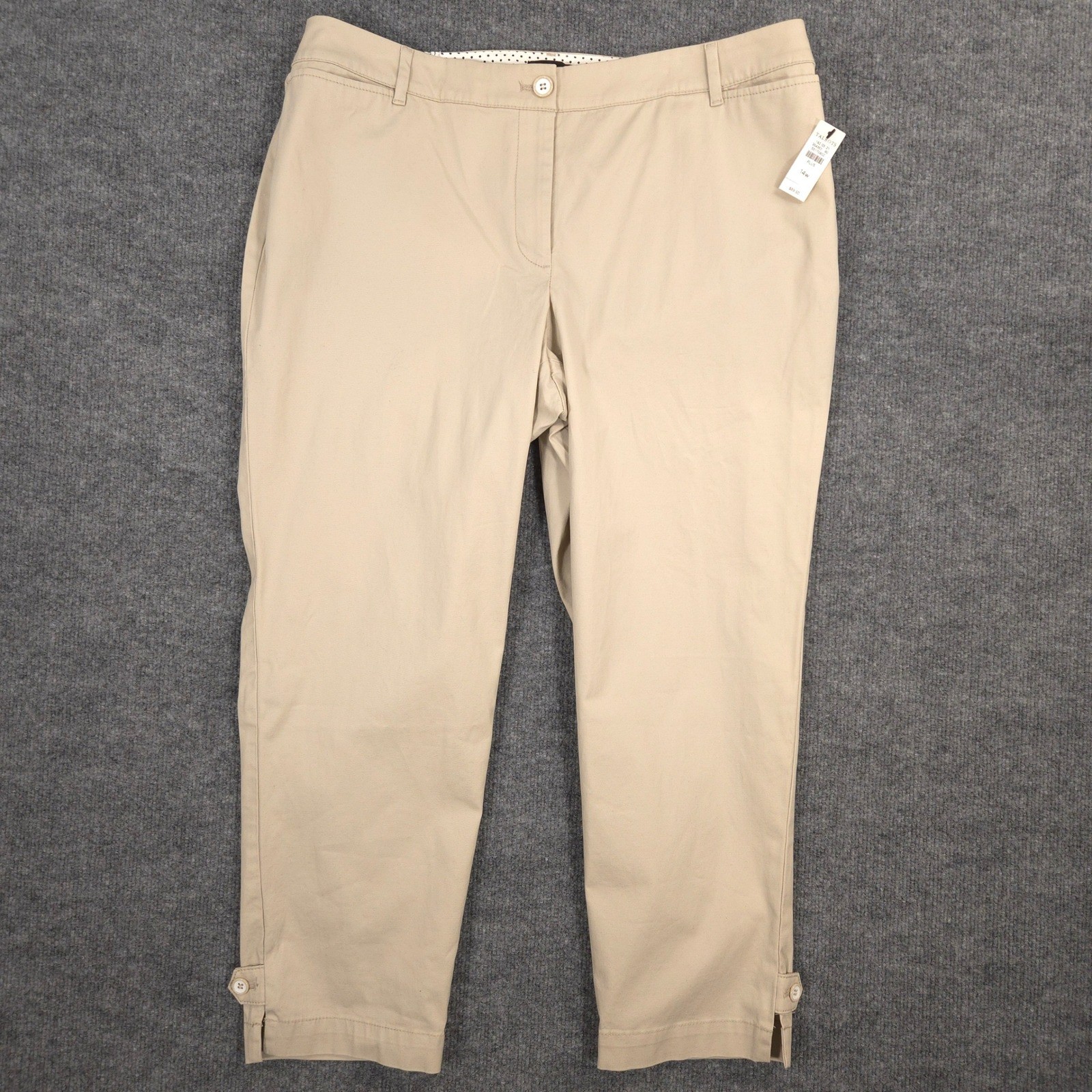 Talbots Perfect Crop Pants Womens 14W Beige Stretch Twill Business Casual NEW