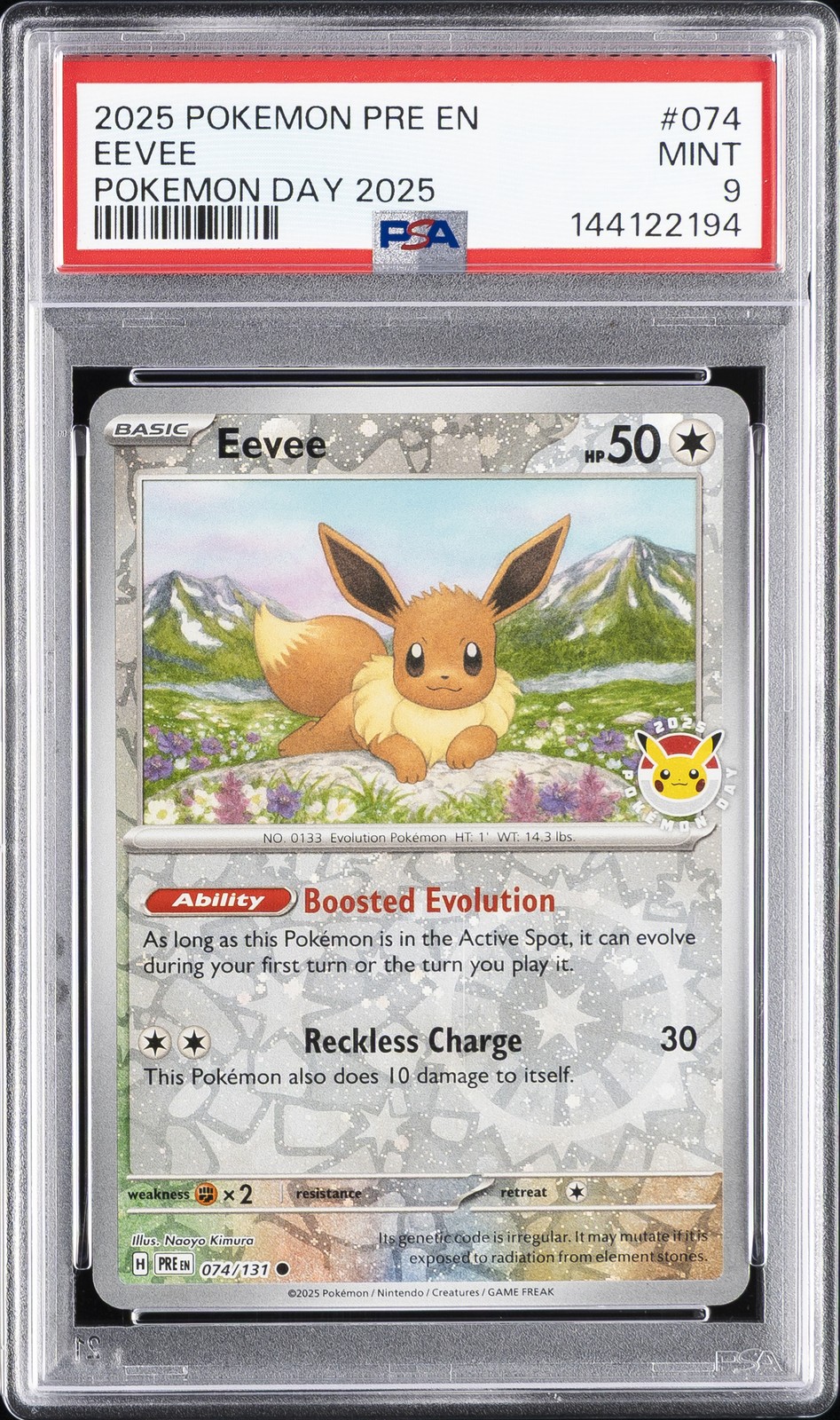 2025 POKEMON PRE EN-PRISMATIC EVOLUTIONS POKEMON DAY 2025 #074 EEVEE PSA 9