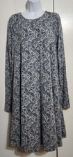 Old Navy Tall XL Dress Long Sleeve Blue Paisley Floral Knit Swing Trapeze Boho