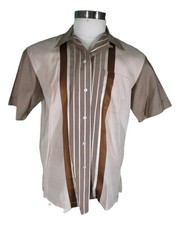 Palmer Vtg 50s Tan Stripe Pearl Button Atomic Loop Collar Shirt M