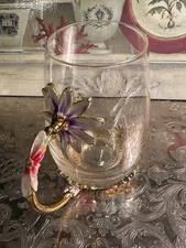 12 Oz Drinking Glass-w/Enamel & Jeweled Floral Handle & Base-Quality 🌺