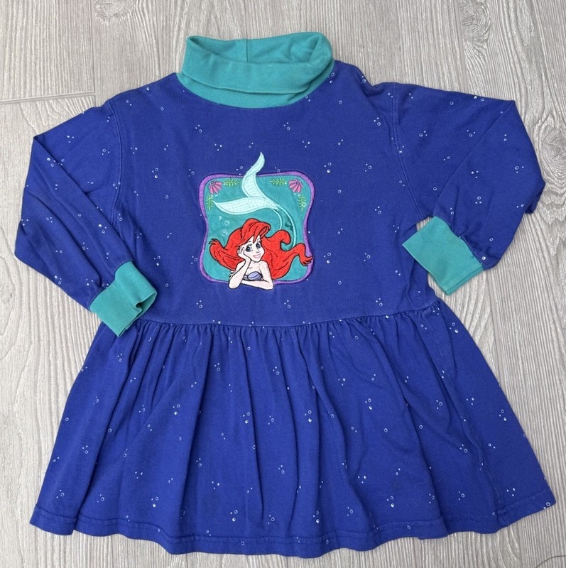 Vintage 90s Disney Store Ariel Little Mermaid Embroidered Dress Purple Size 4/5